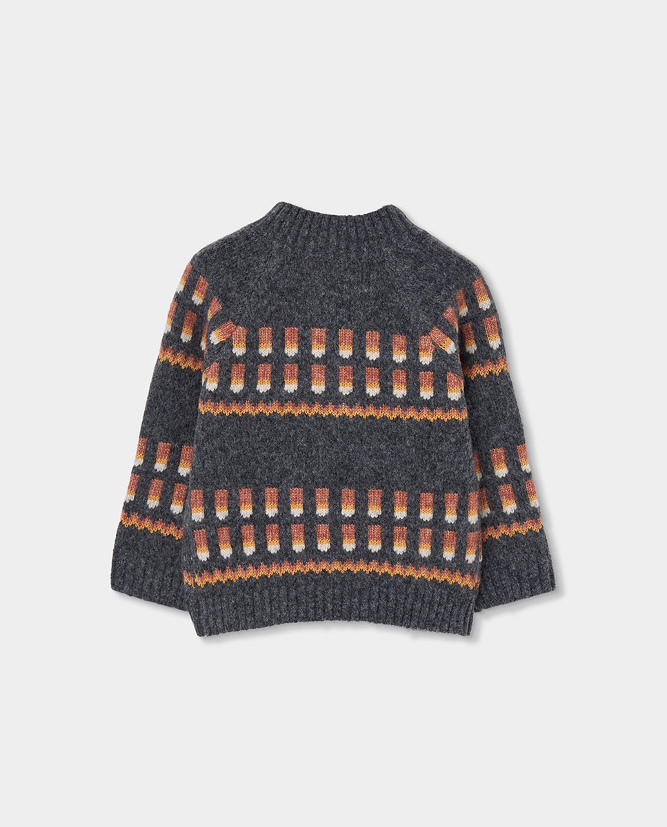 Camisola de Malha Infantil de Manga Comprida com Gola Semicisne Laranja-2