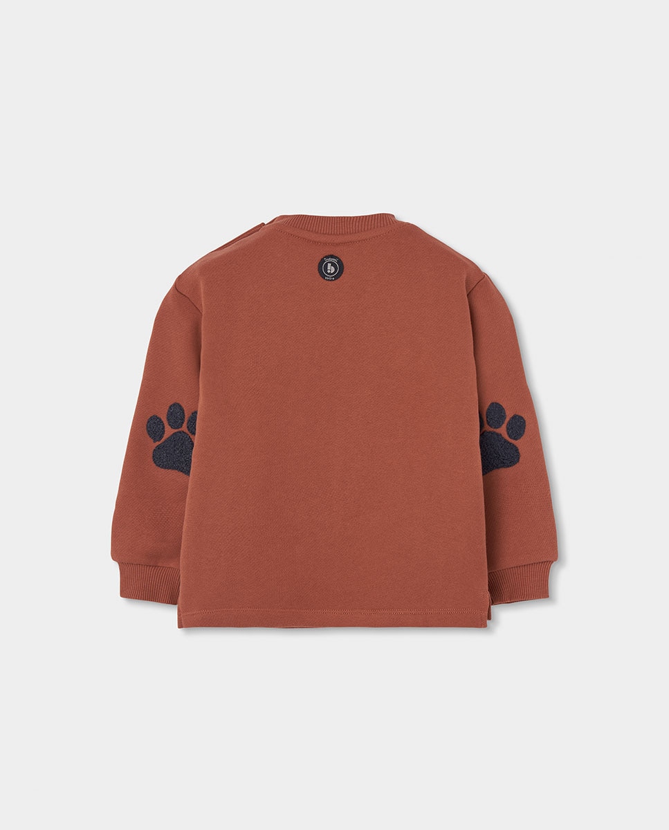 Sweatshirt de Felpa de Algodão Infantil de Manga Comprida com Gola Redonda Branco / Preto-2