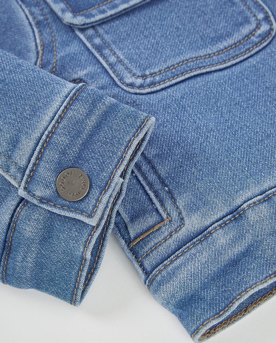 Casaco Denim Infantil com Gola Tipo Camisa e Fecho Zip Azul-marinho-5