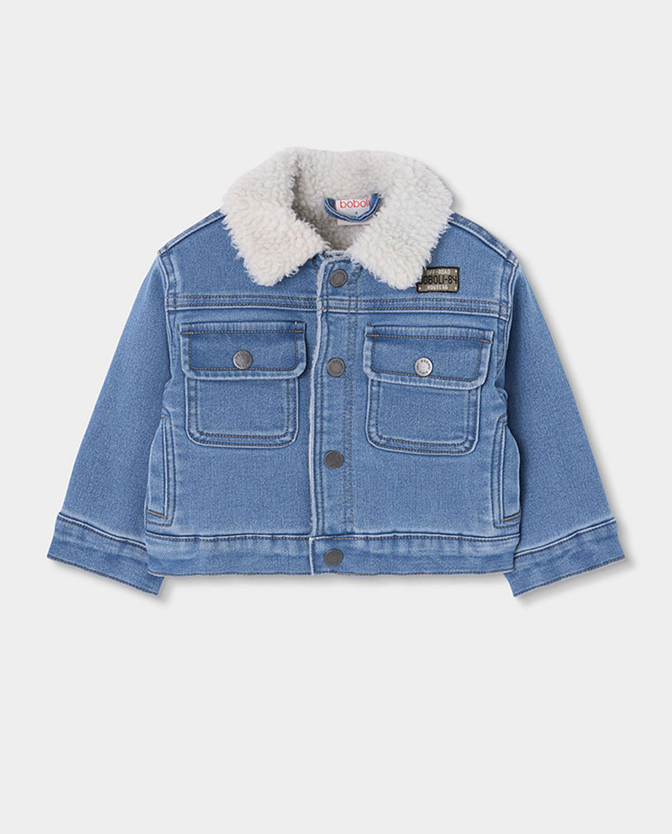 Blusão Denim Infantil com Gola Tipo Camisa e Fecho Zip Branco-2