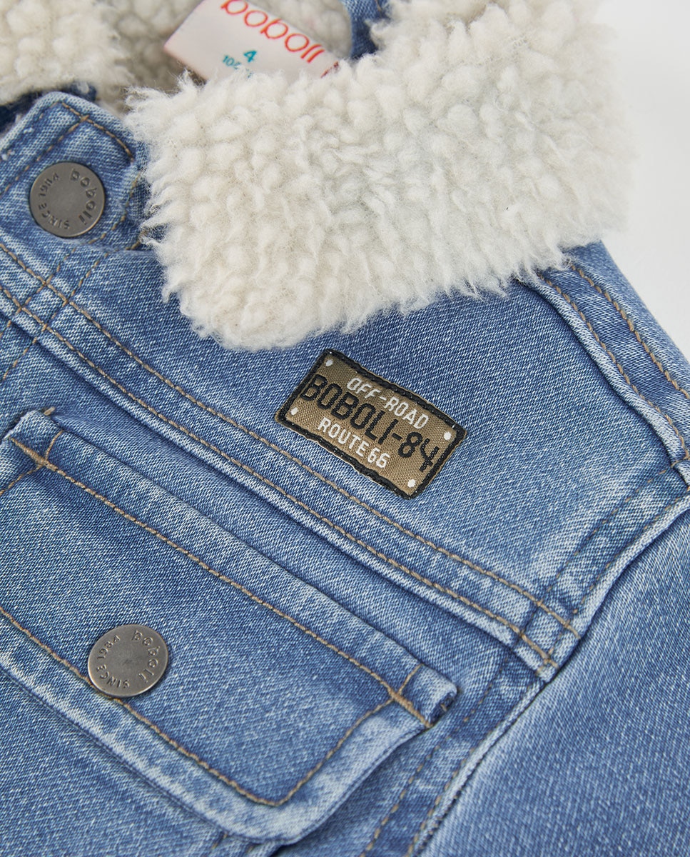 Blusão Denim Infantil com Gola Tipo Camisa e Fecho Zip Branco-4