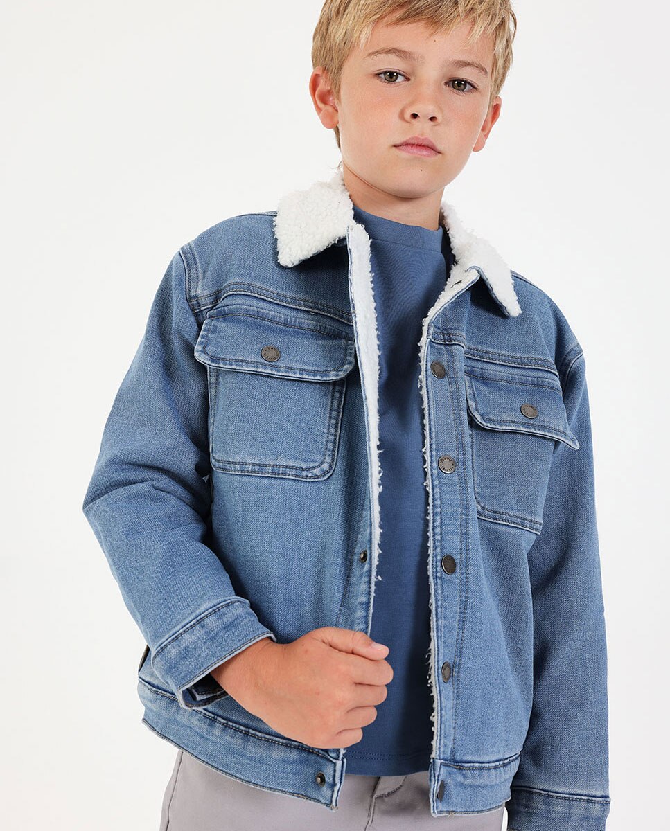 Imagem 0 de Casaco Denim Infantil com Gola Tipo Camisa e Fecho Zip