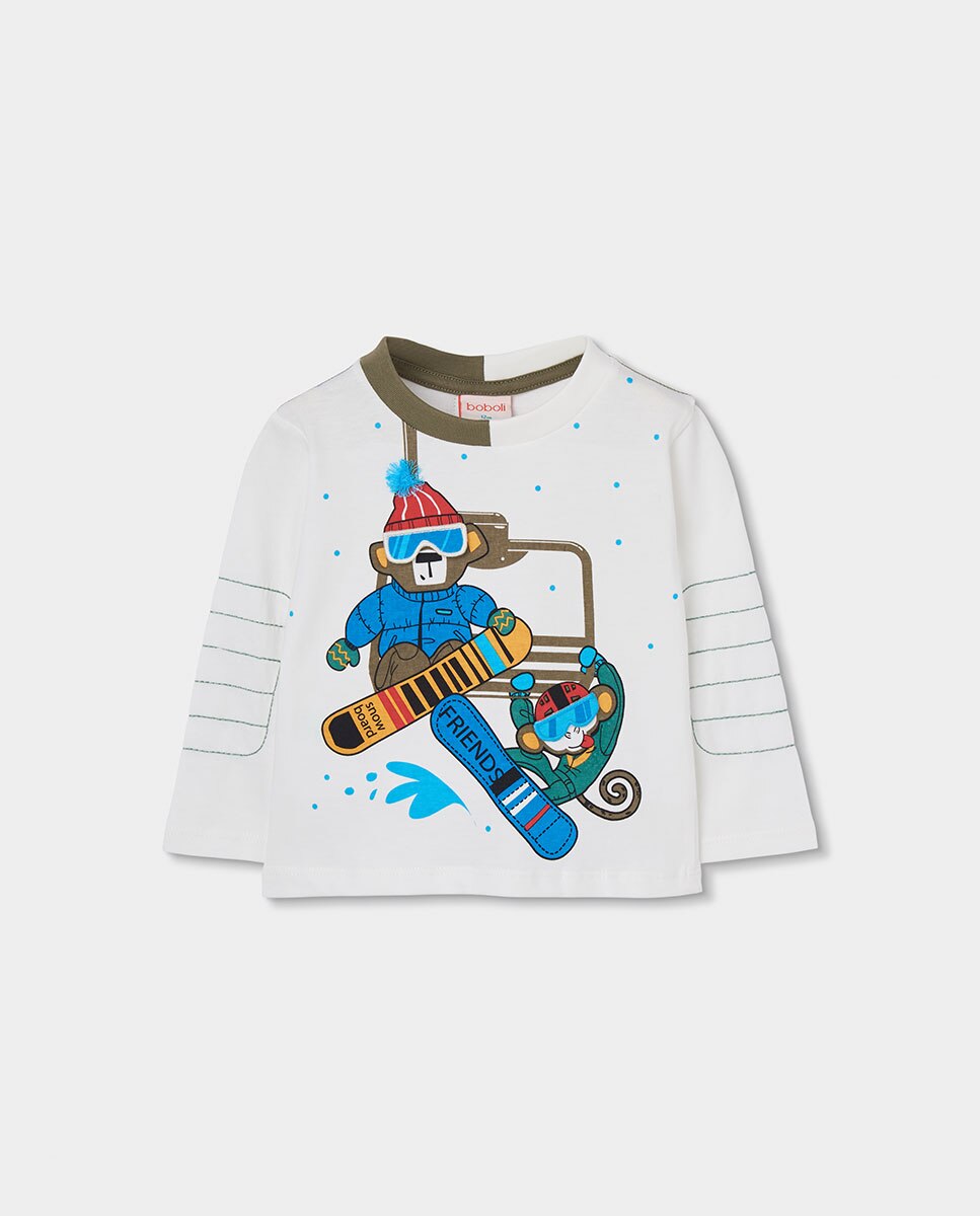 Imagem 0 de T-shirt Infantil de Algodão de Manga Comprida com Gola Redonda