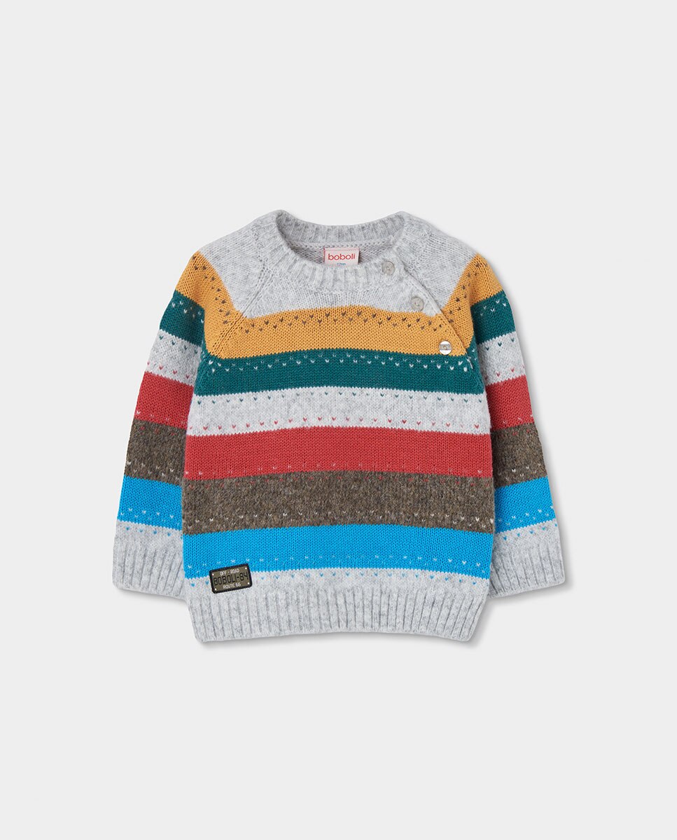 Camisola de Malha Infantil de Manga Comprida com Gola Redonda Multicolor-2