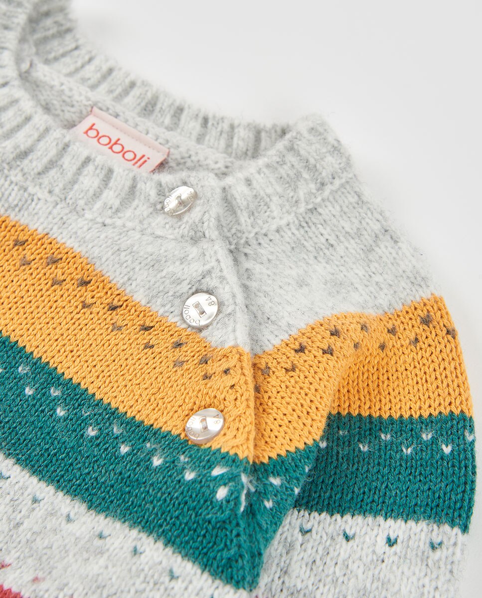 Camisola de Malha Infantil de Manga Comprida com Gola Redonda Multicolor-4