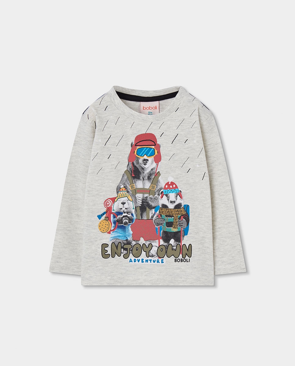 Imagem 0 de T-shirt Infantil de Algodão de Manga Comprida com Gola Redonda