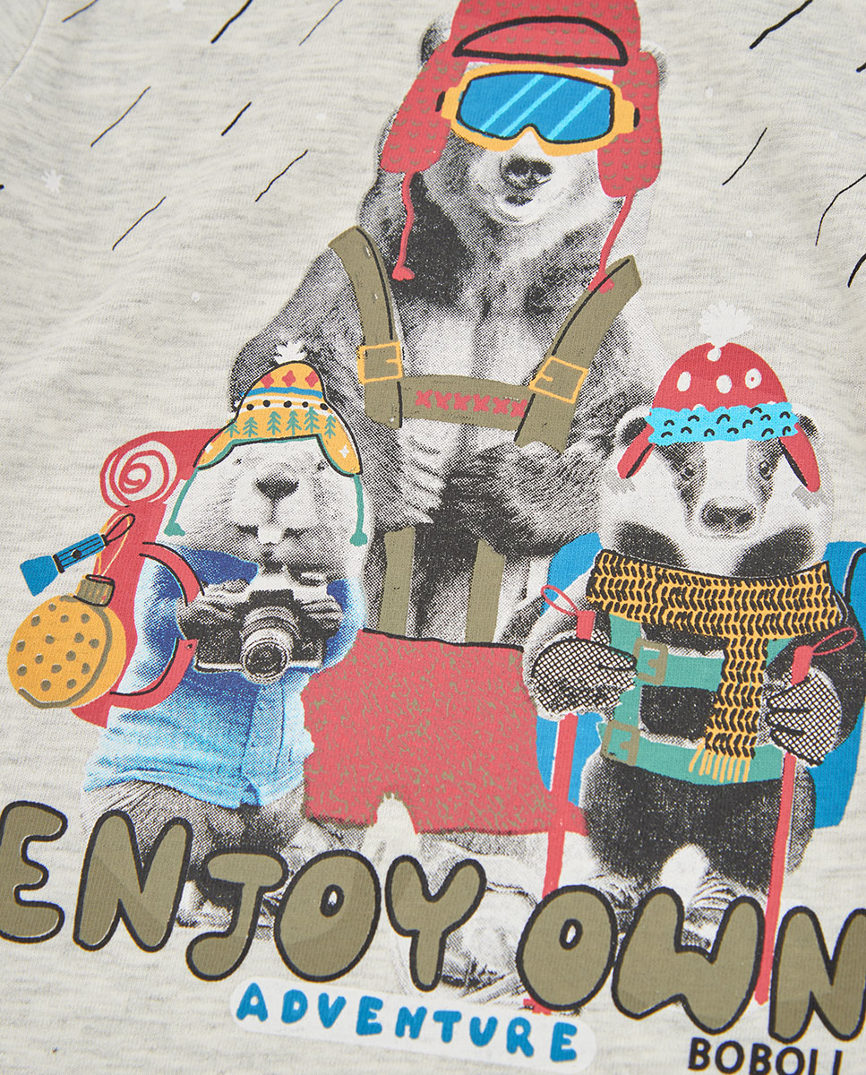 T-shirt Infantil de Algodão de Manga Comprida com Gola Redonda Multicolor-3