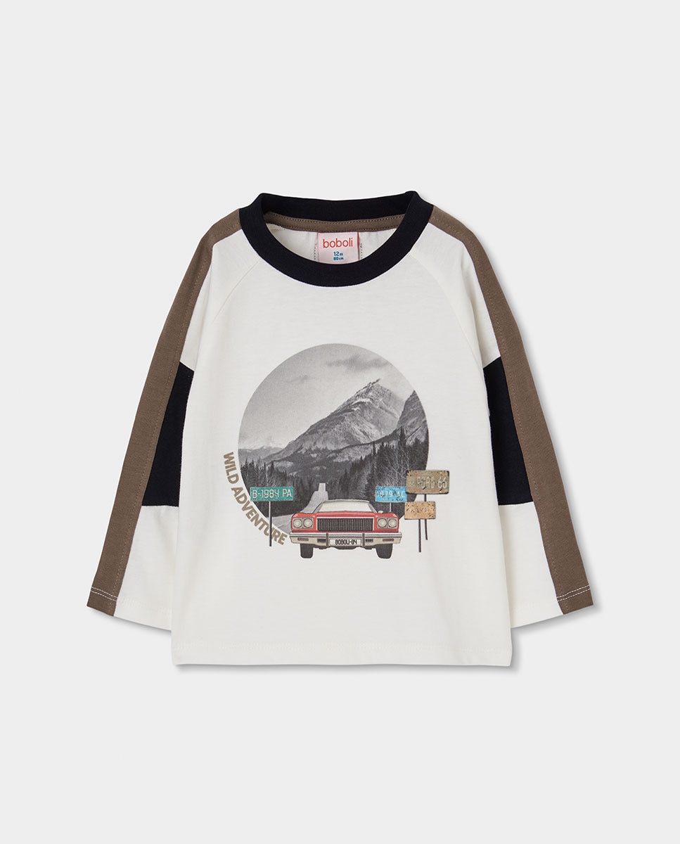 Imagem 0 de T-shirt Infantil de Algodão de Manga Comprida com Gola Redonda