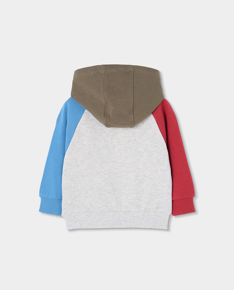 Sweatshirt de Felpa Infantil de Algodão com Capuz Branco / Azul-2