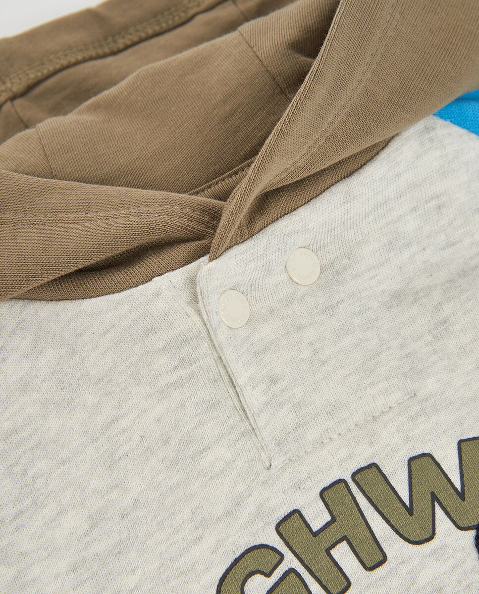 Sweatshirt de Felpa Infantil de Algodão com Capuz Branco / Azul-3
