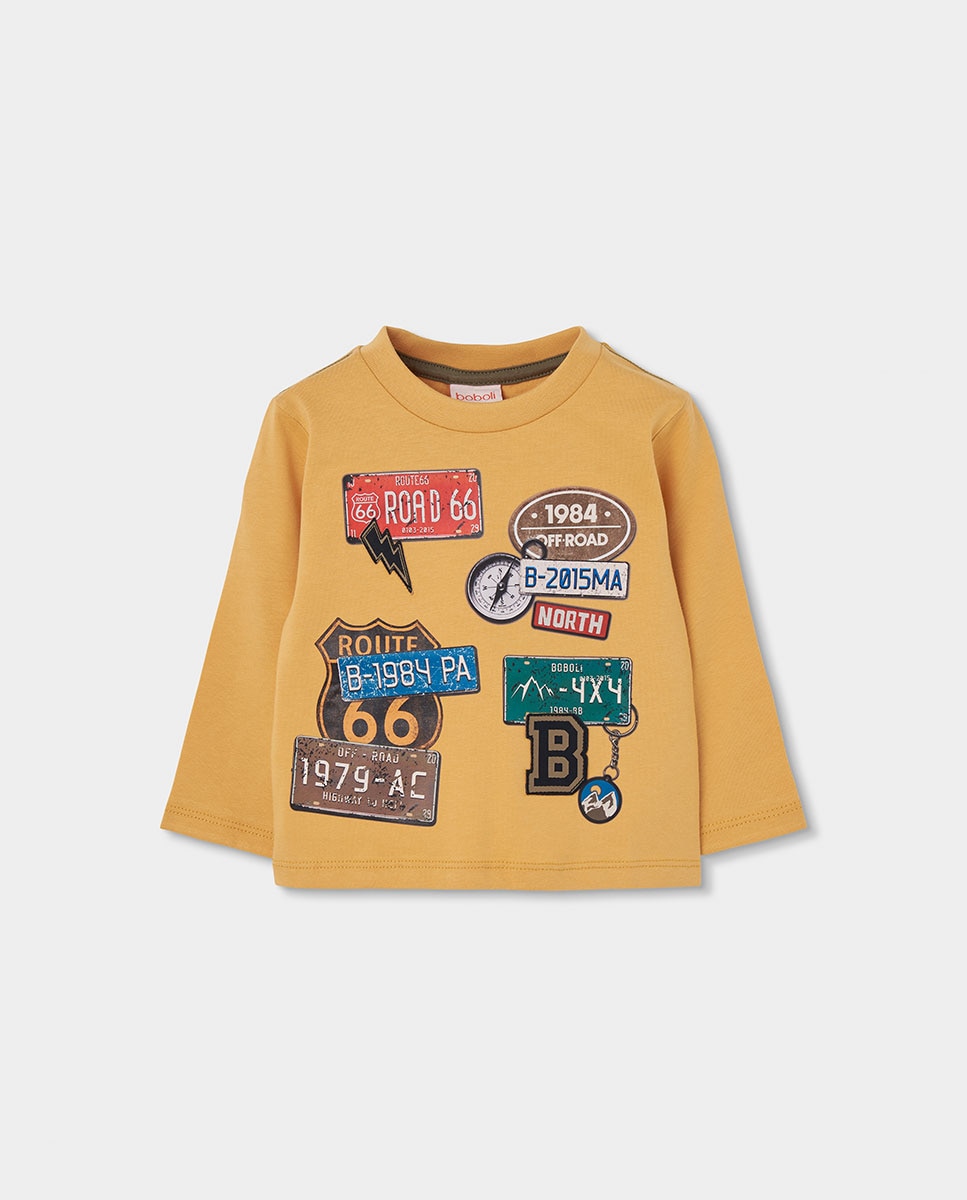 T-shirt Infantil de Algodão de Manga Comprida com Gola Redonda Multicolor-1