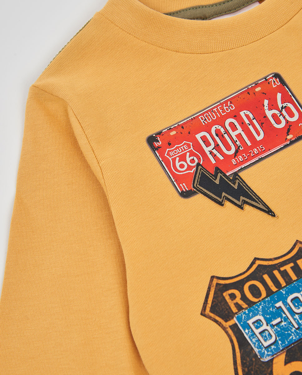 T-shirt Infantil de Algodão de Manga Comprida com Gola Redonda Multicolor-4