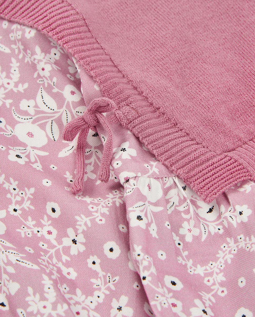 Camisola de Malha Infantil de Manga Comprida com Gola Redonda Rosa / Branco-4