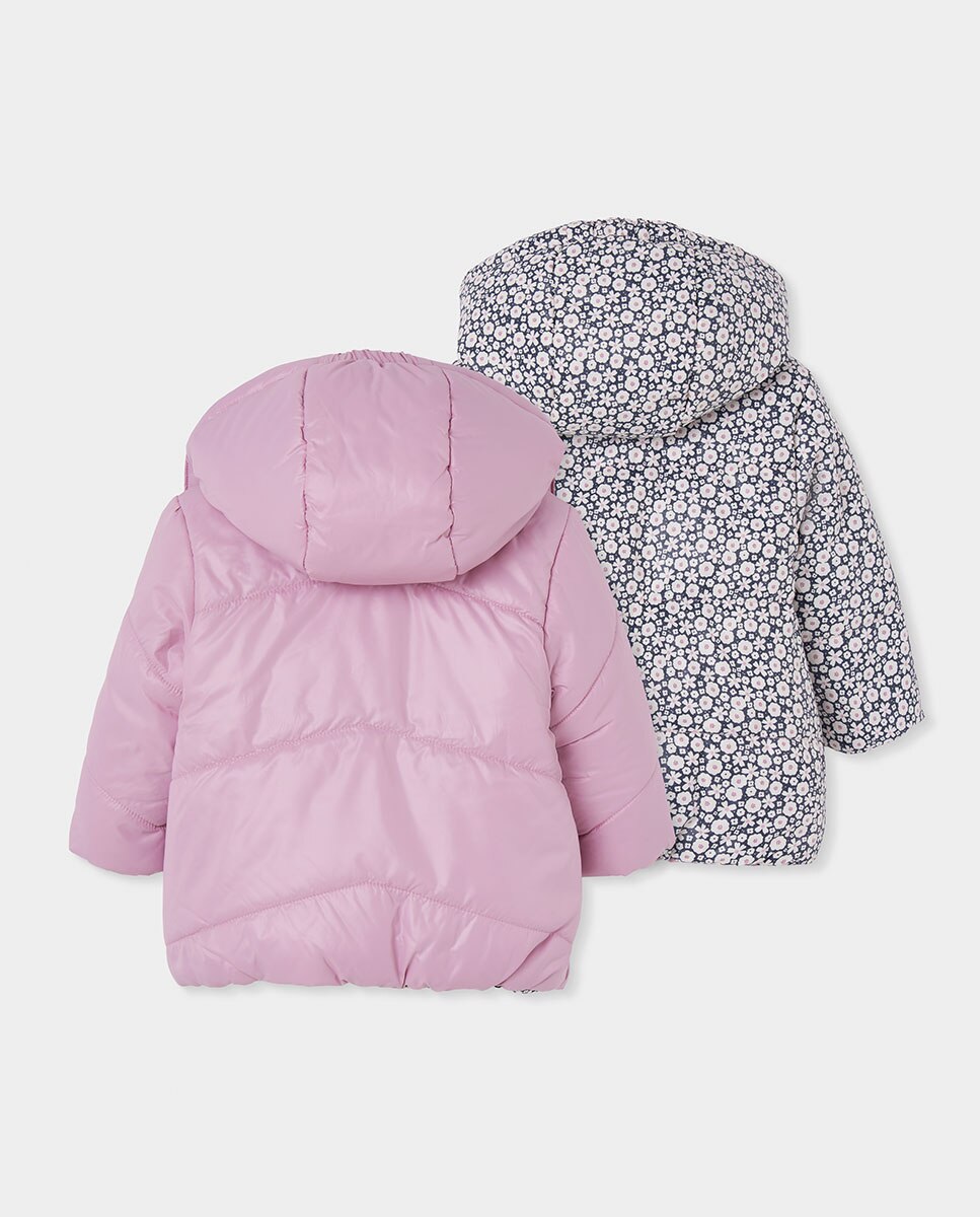 Parka Reversível Infantil com Capuz e Fecho Zip Branco / Preto-2