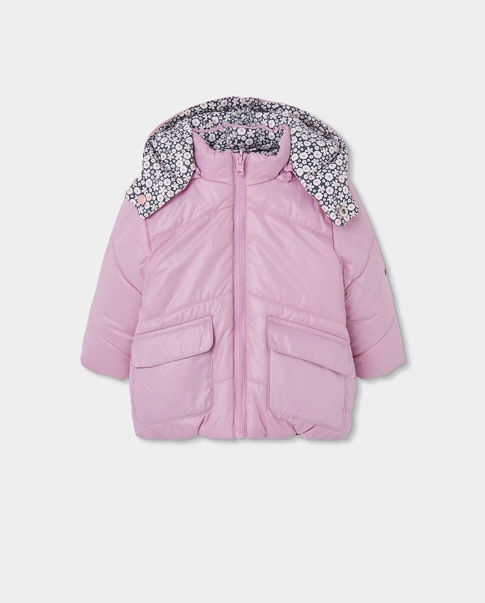 Parka Reversível Infantil com Capuz e Fecho Zip Branco / Preto-3