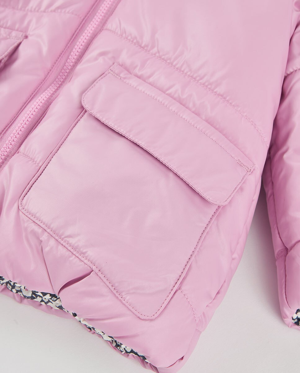 Parka Reversível Infantil com Capuz e Fecho Zip Branco / Preto-7