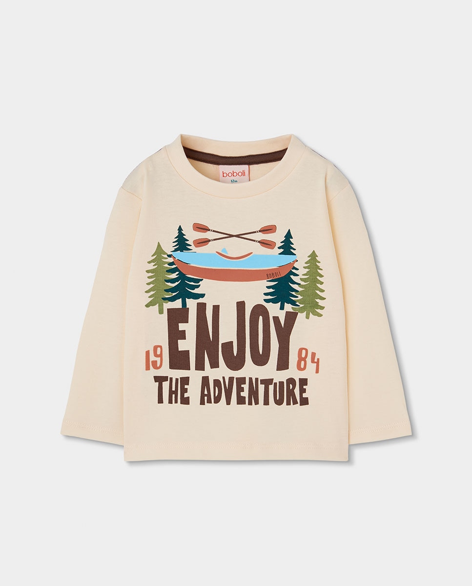 Imagem 0 de T-shirt Infantil de Algodão de Manga Comprida com Gola Redonda