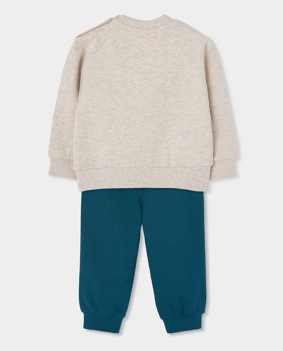 Conjunto de Felpa de Algodão Infantil de Manga Comprida com Gola Redonda Azul-marinho-2
