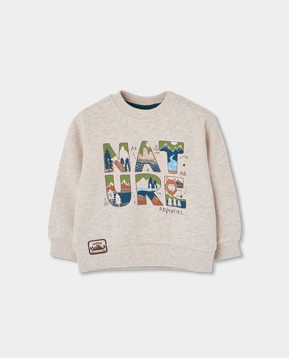 Conjunto de Felpa de Algodão Infantil de Manga Comprida com Gola Redonda Azul-marinho-3