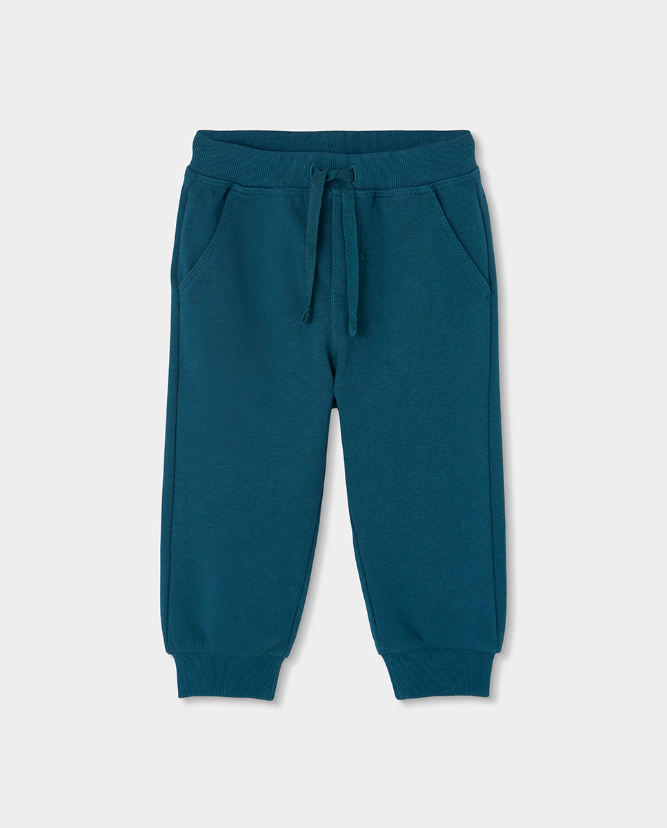 Conjunto de Felpa de Algodão Infantil de Manga Comprida com Gola Redonda Azul-marinho-4