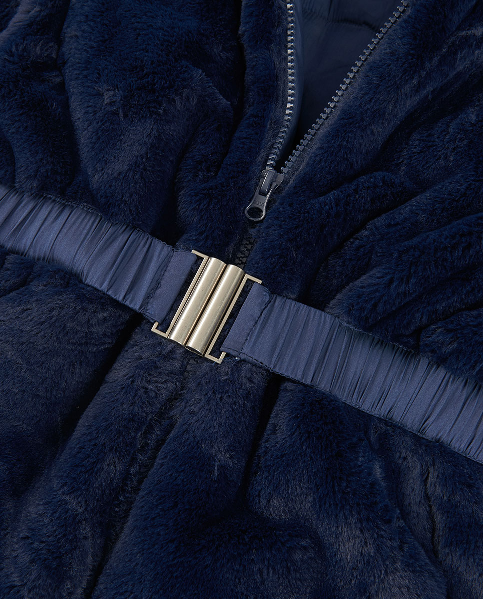 Parka Infantil com Capuz e Bolsos Frontais Azul-marinho-3