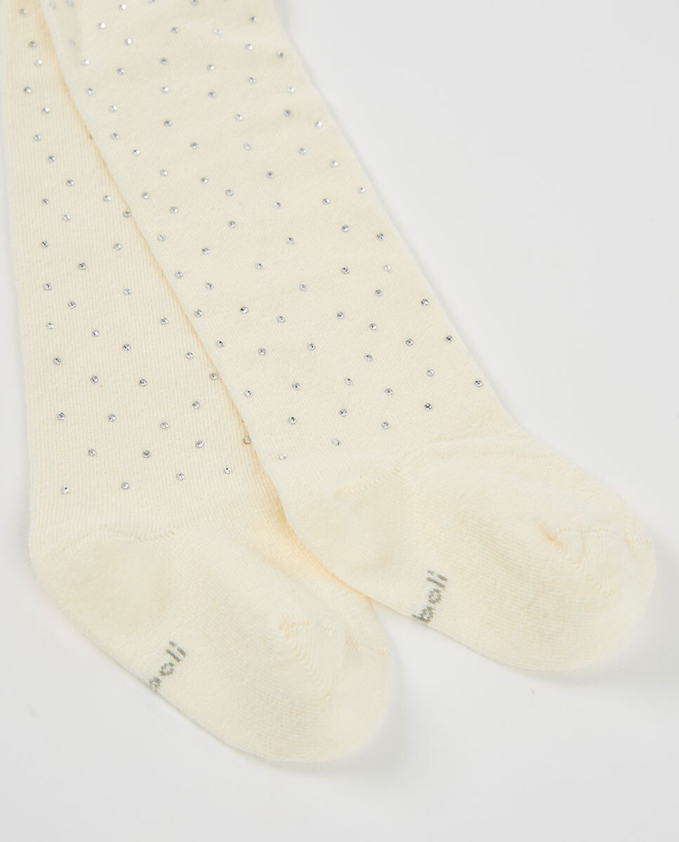 Collants Infantil com Brilhantes e Cintura Subida Branco-2