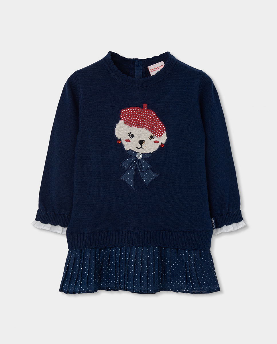 Imagem 0 de Vestido Infantil Bordado de Urso com Boné