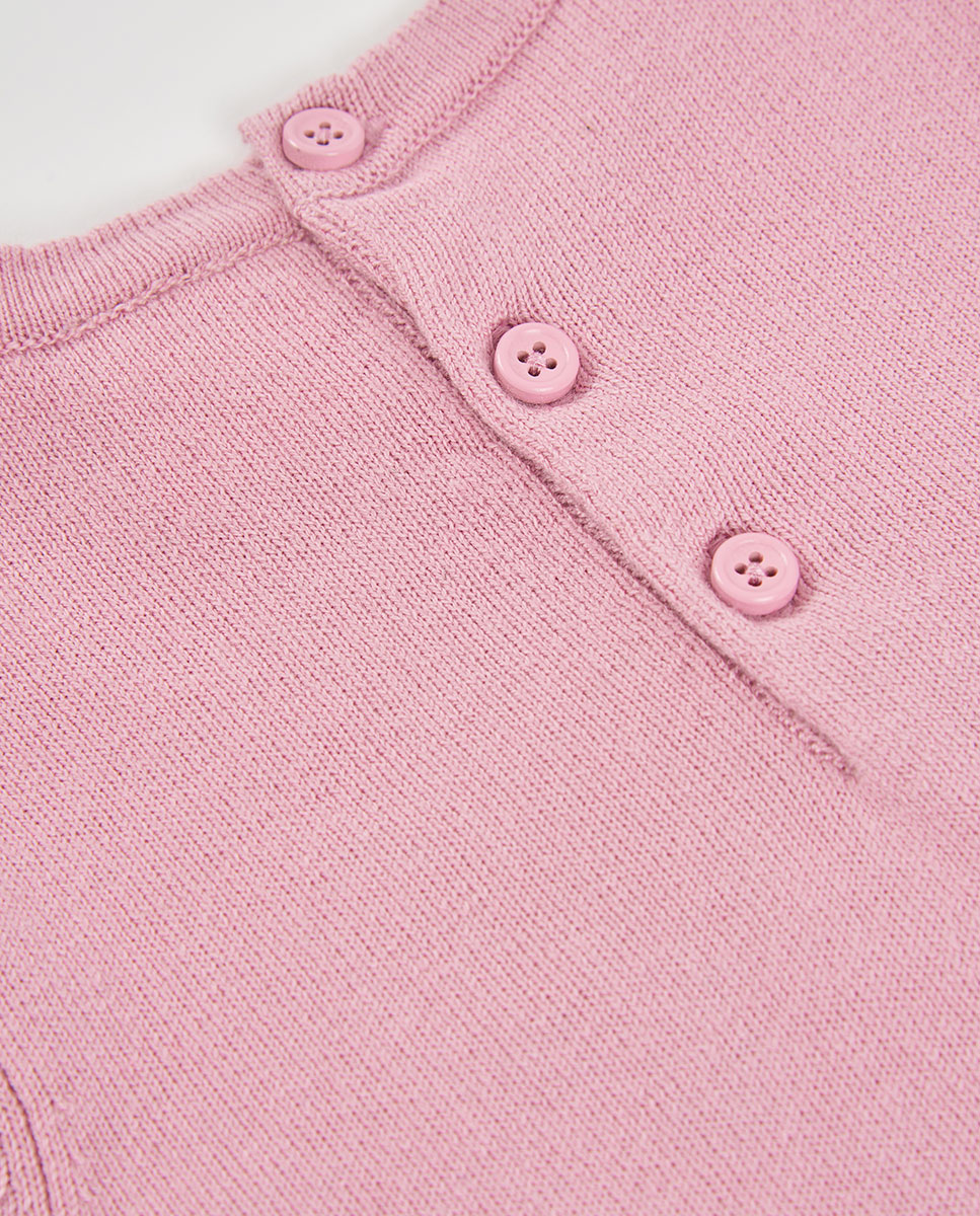 Vestido de Malha Infantil com Estampado de Flores e Gola Redonda Branco / Cinzento-4
