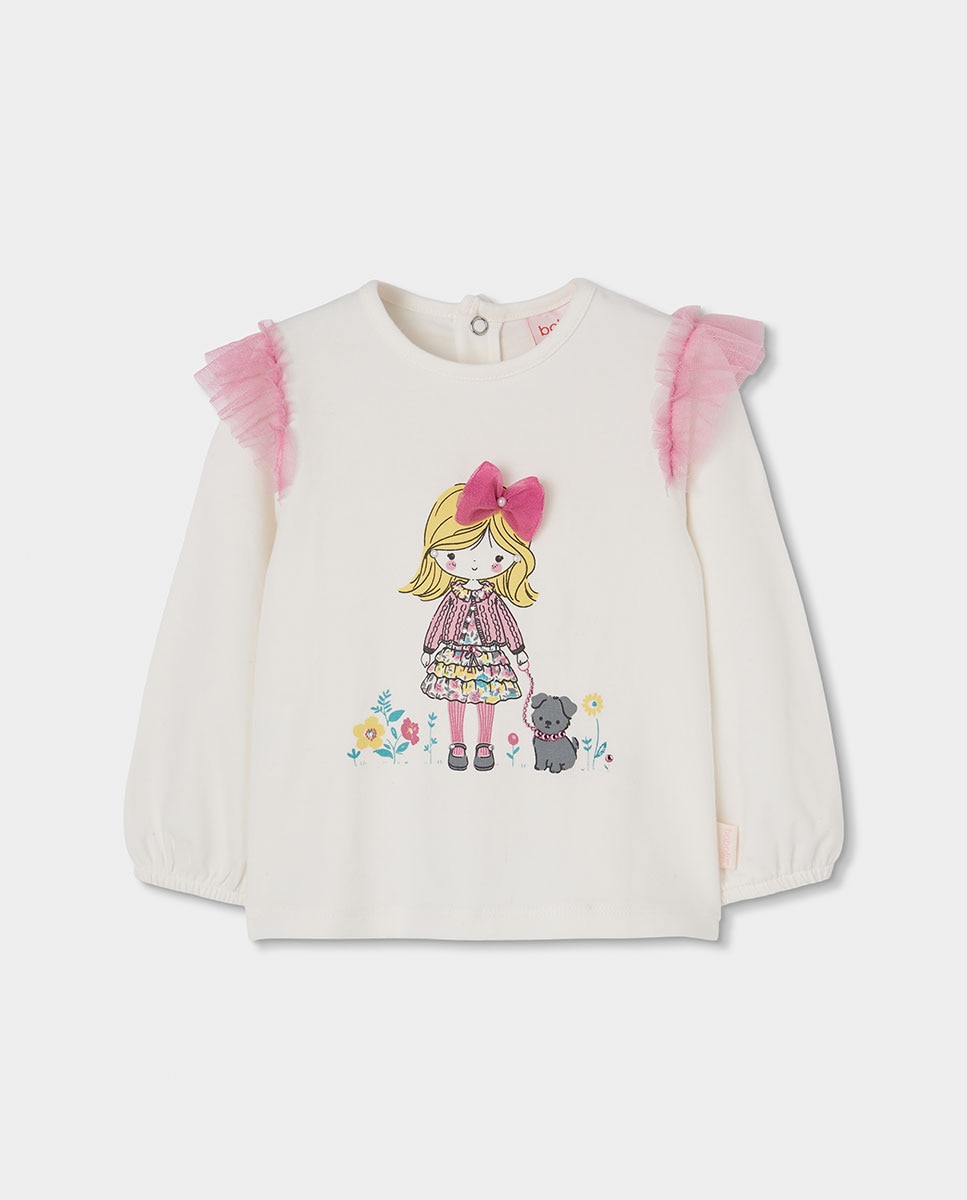 Imagem 0 de Camisola de Malha Infantil com Estampado de Flores e Gola Redonda