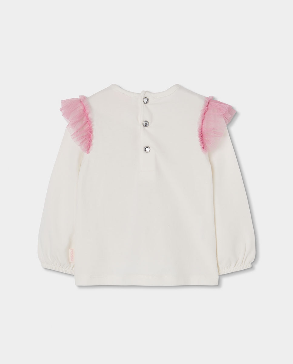 Camisola de Malha Infantil com Estampado de Flores e Gola Redonda Rosa-2
