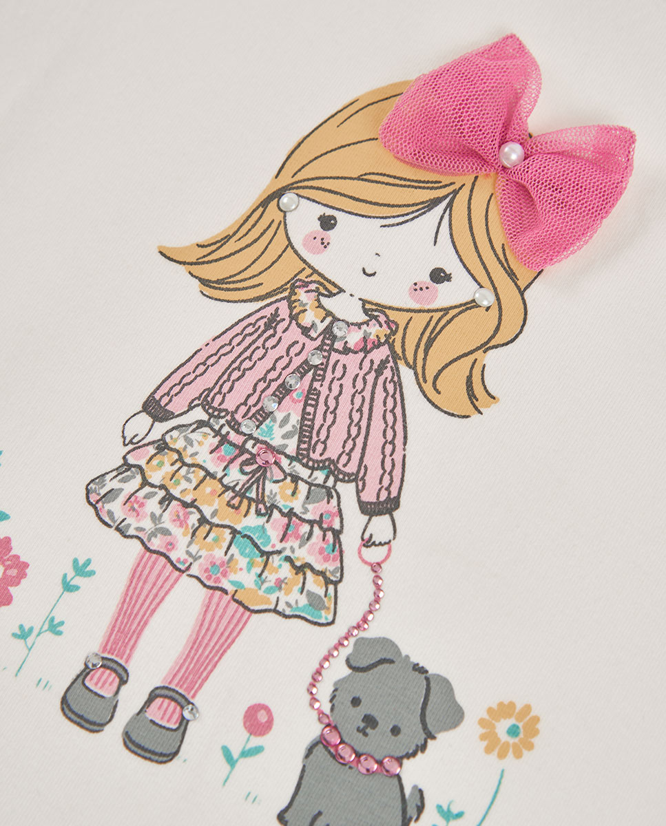 T-shirt Infantil de Manga Comprida com Gola Redonda Rosa-3