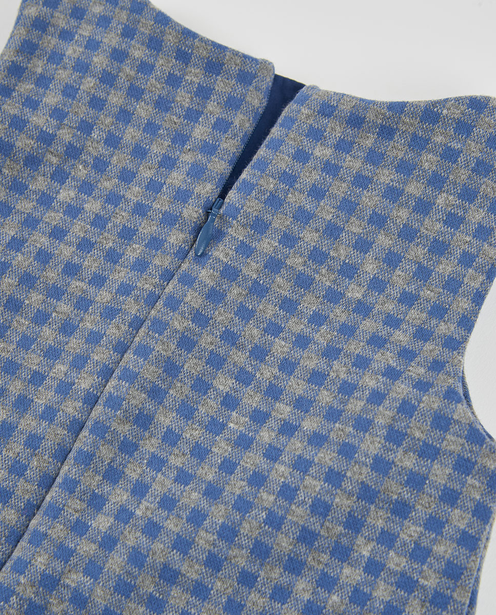 Vestido Curto Infantil Aos Quadrados com Fecho Zip Azul-marinho-4