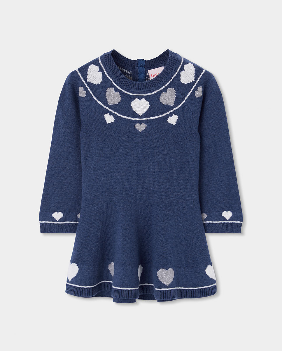 Imagem 0 de Vestido de Malha Infantil com Estampado de Corações e Manga Comprida