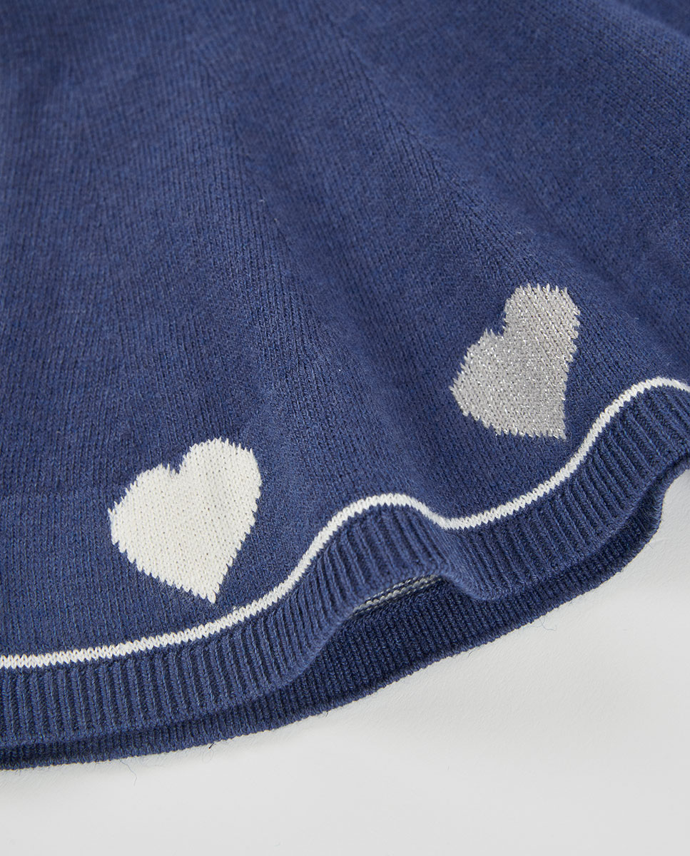 Vestido de Malha Infantil com Estampado de Corações e Manga Comprida Azul / Branco-4