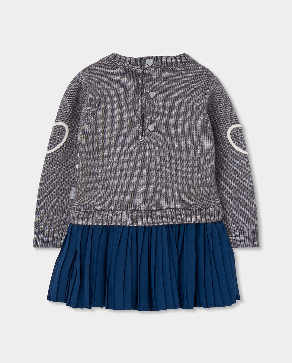 Vestido de Malha Infantil de Manga Comprida com Gola Redonda Azul-marinho-2