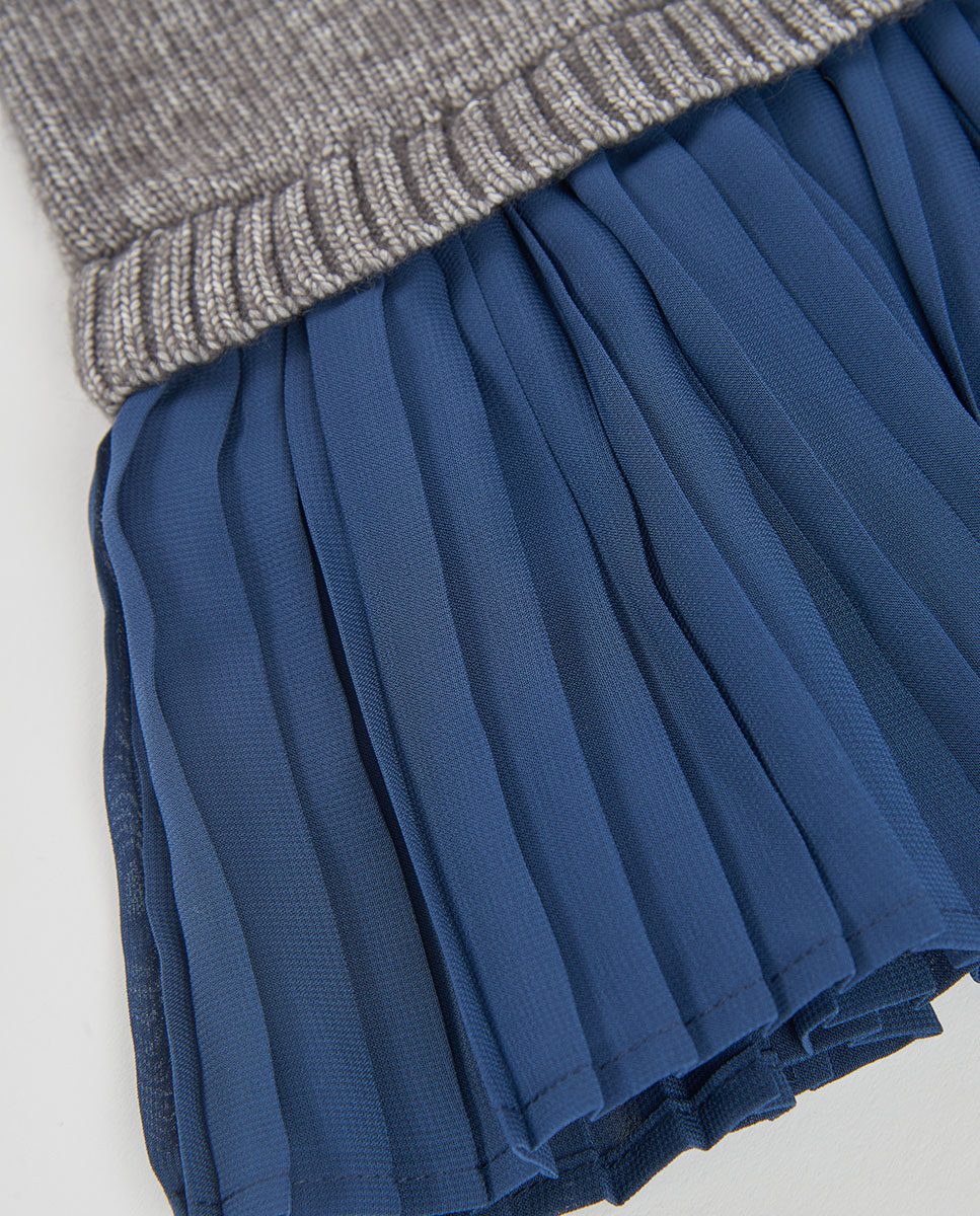 Vestido de Malha Infantil de Manga Comprida com Gola Redonda Azul-marinho-4
