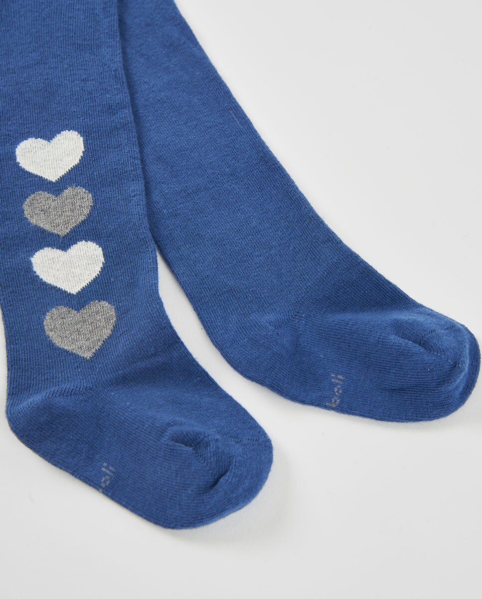 Collants Infantil com Estampado de Corações Branco / Cinzento-2