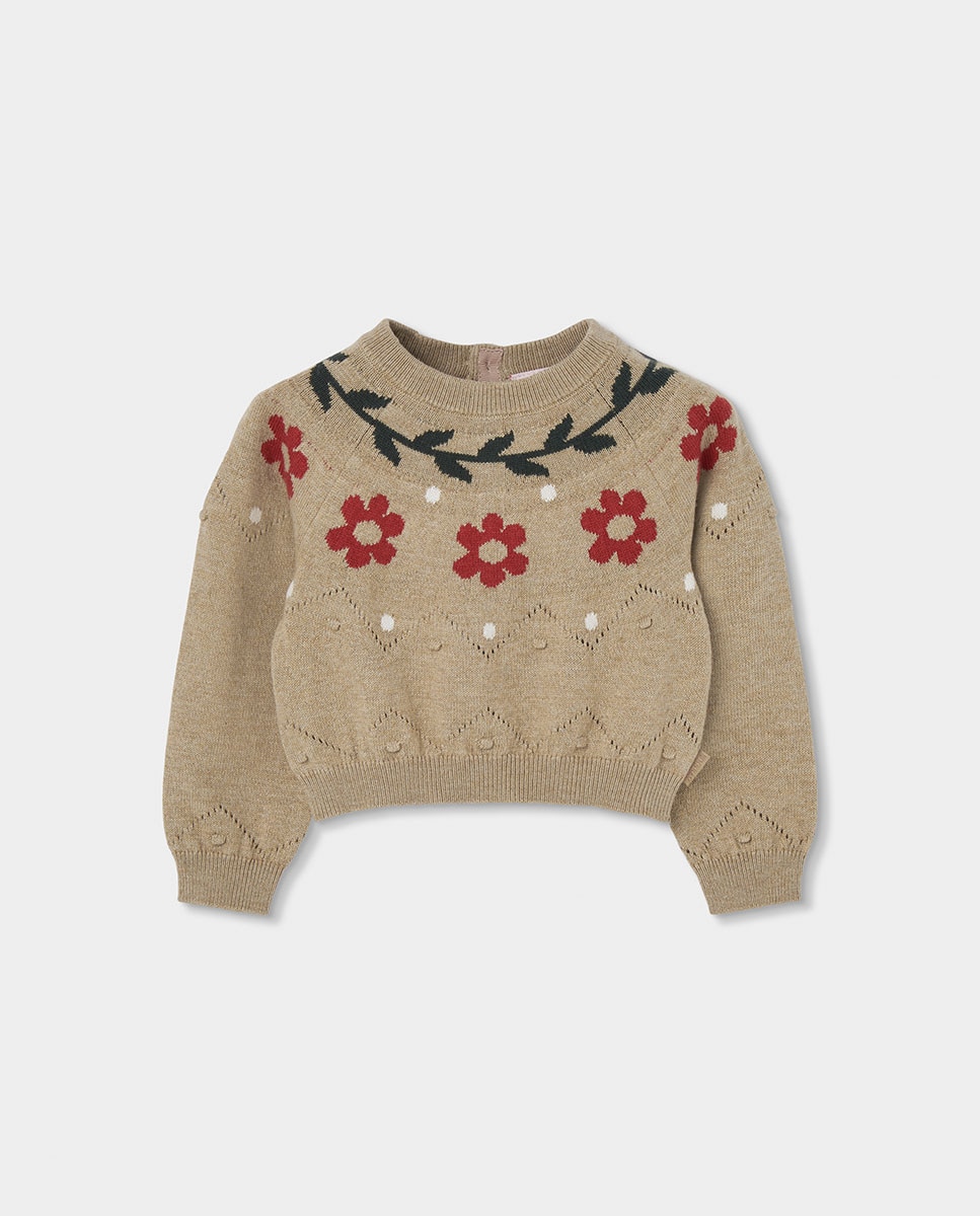 Imagem 0 de Camisola de Malha Infantil de Manga Comprida com Estampado de Flores