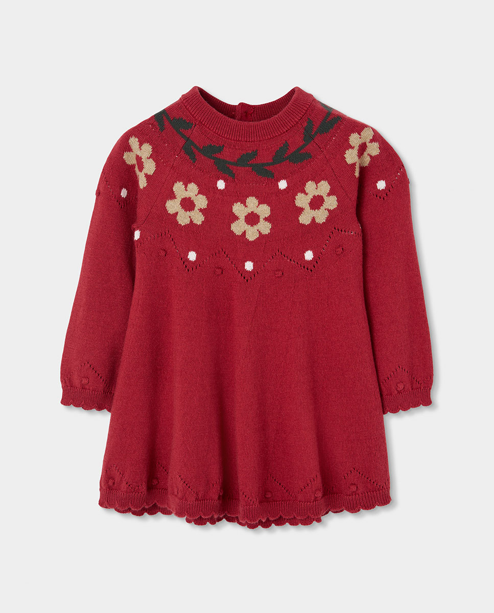 Imagem 0 de Vestido de Malha Infantil de Manga Comprida com Estampado de Flores