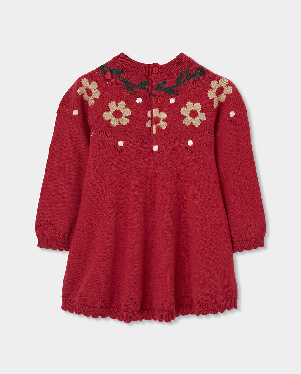Vestido de Malha Infantil de Manga Comprida com Gola Redonda Creme-2