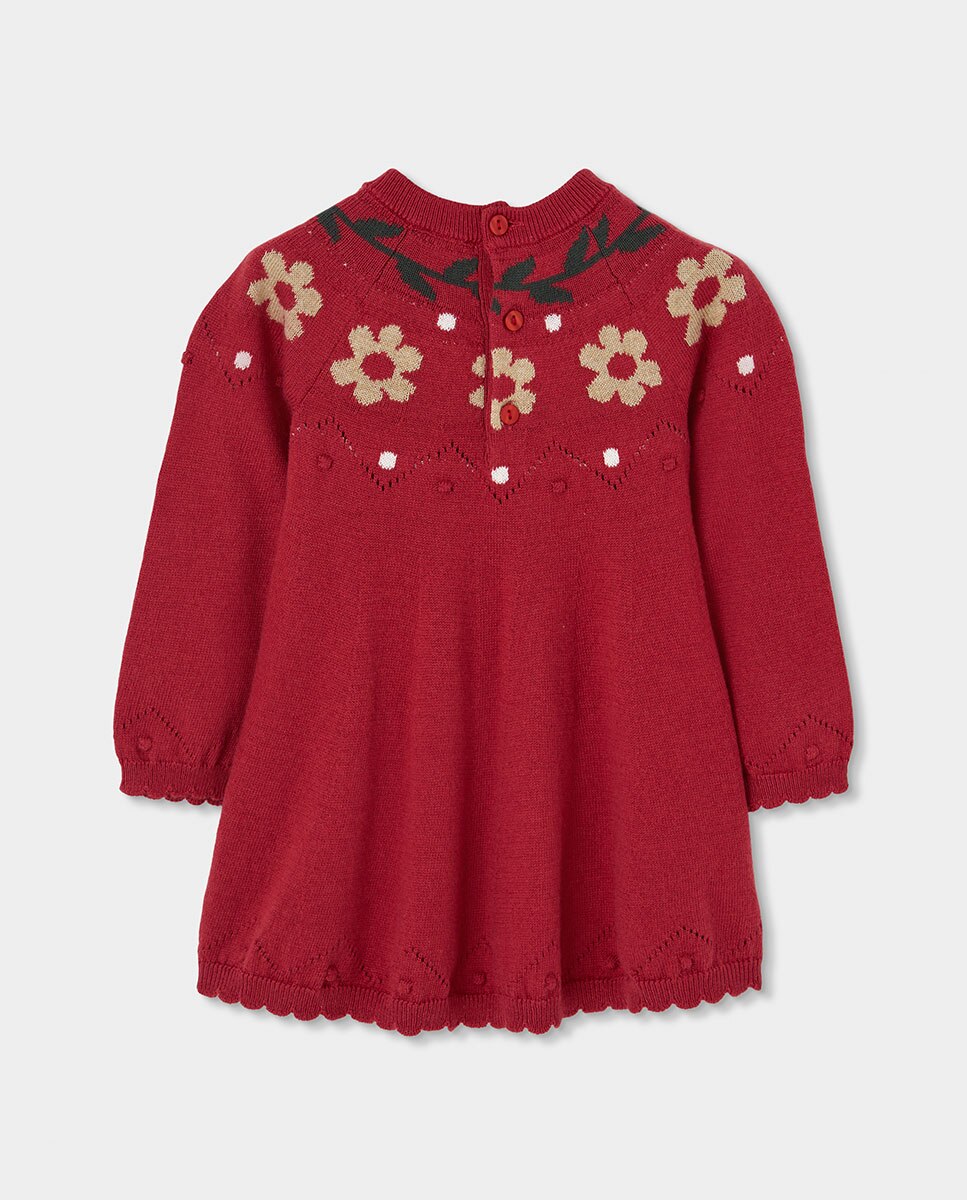 Vestido de Malha Infantil de Manga Comprida com Gola Redonda Creme-2