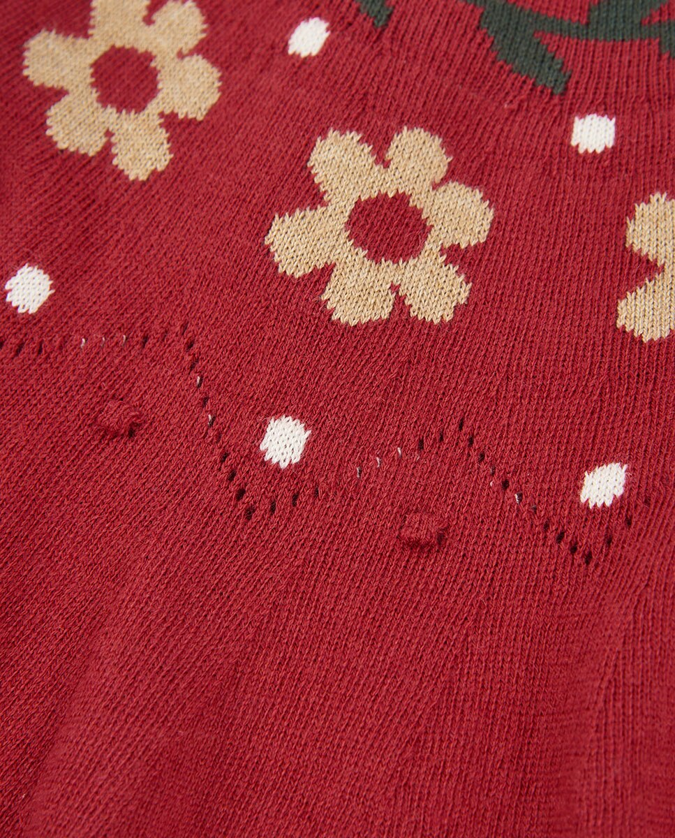 Vestido de Malha Infantil de Manga Comprida com Gola Redonda Creme-3