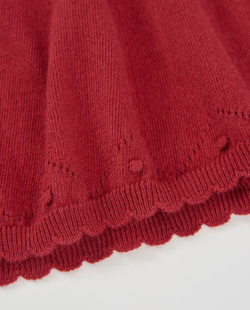 Vestido de Malha Infantil de Manga Comprida com Gola Redonda Creme-4