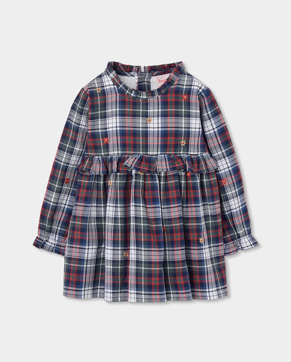 Imagem 0 de Vestido Infantil Aos Quadrados de Manga Comprida com Botões