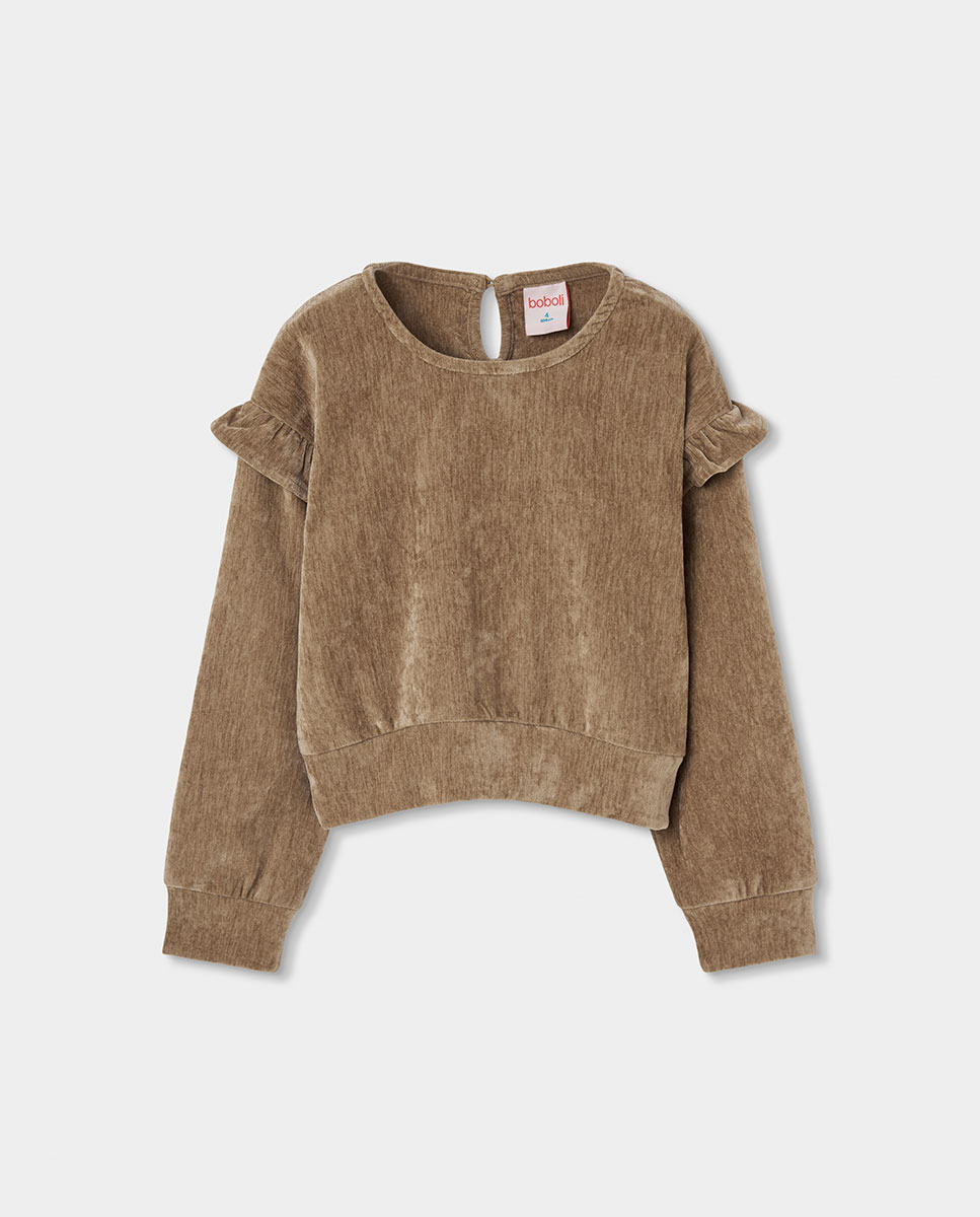 Imagem 0 de Sweatshirt de Veludo Infantil de Manga Comprida com Gola Redonda