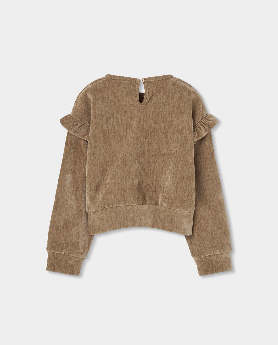 Sweatshirt de Veludo Infantil de Manga Comprida com Gola Redonda Natural-2