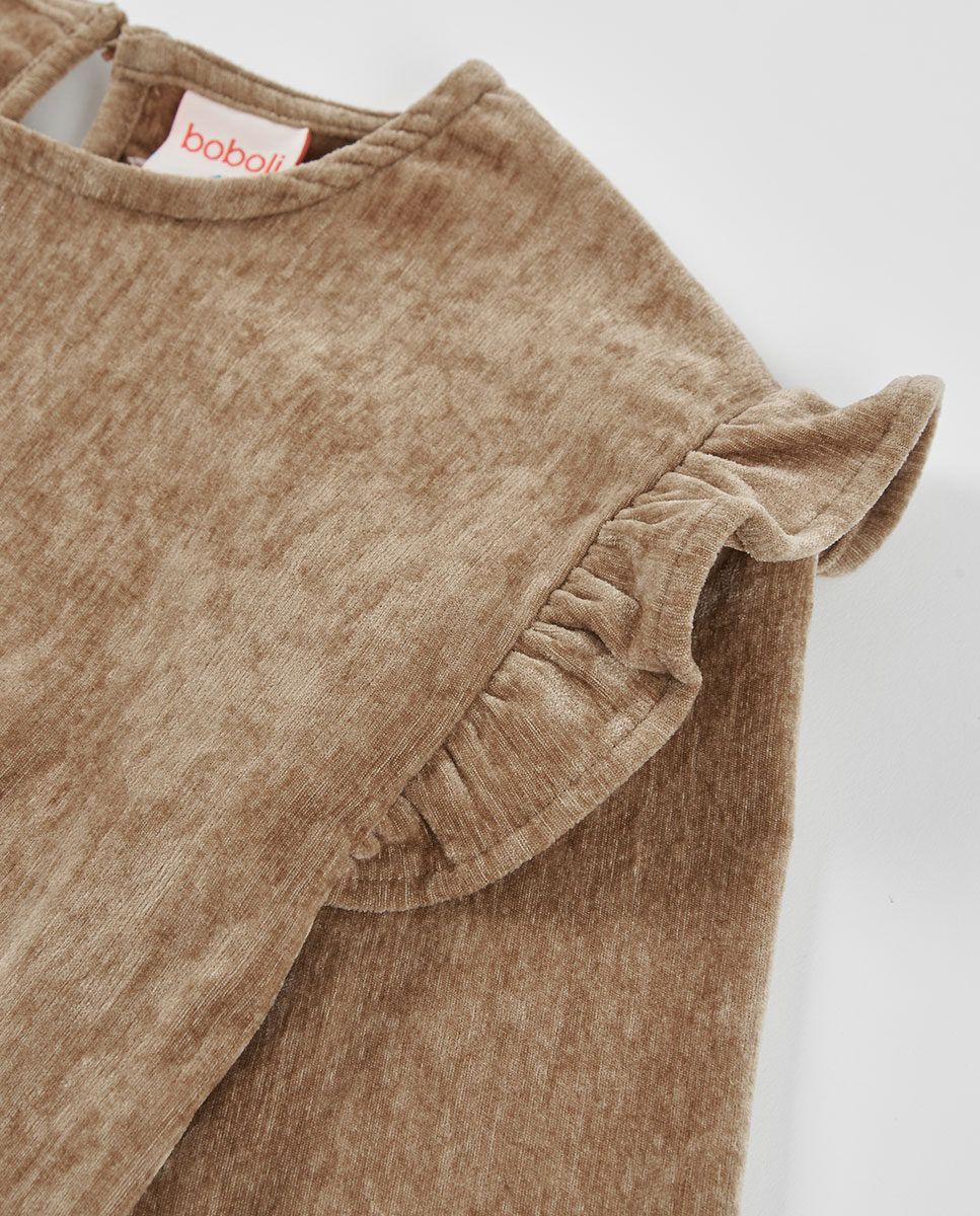 Sweatshirt de Veludo Infantil de Manga Comprida com Gola Redonda Natural-3