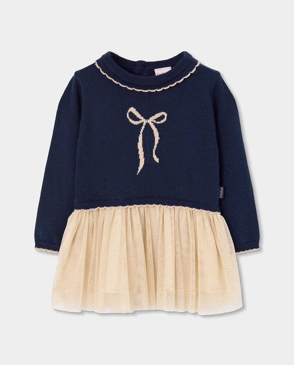 Imagem 0 de Vestido de Malha Infantil de Manga Comprida com Gola Redonda