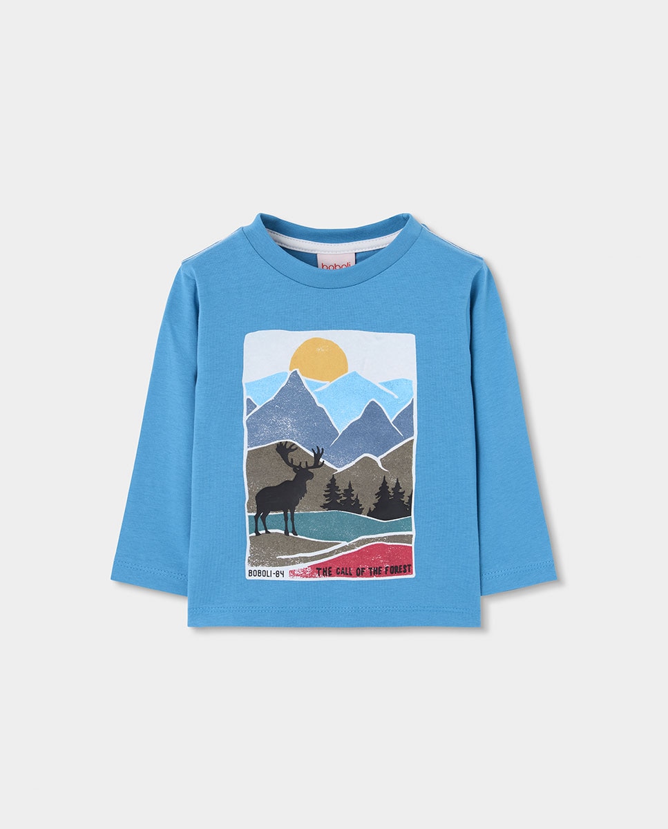 Imagem 0 de T-shirt Infantil de Algodão de Manga Comprida com Gola Redonda