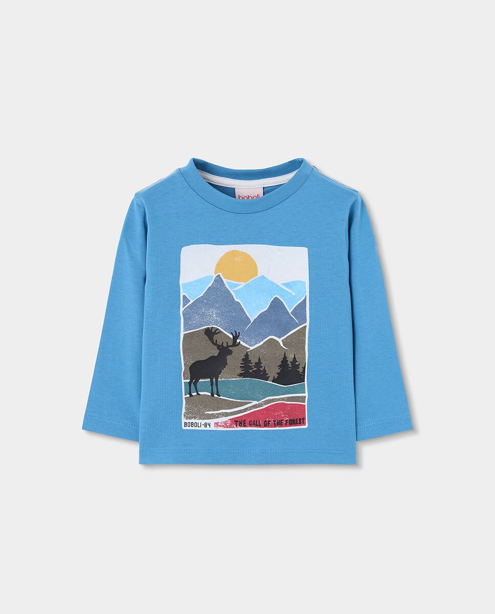 Imagem 0 de T-shirt Infantil de Algodão de Manga Comprida com Gola Redonda